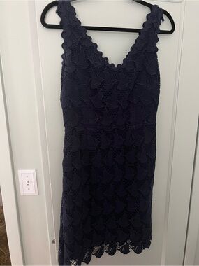Lilly Pulitzer Navy Sailboat Scallop Lace Dress